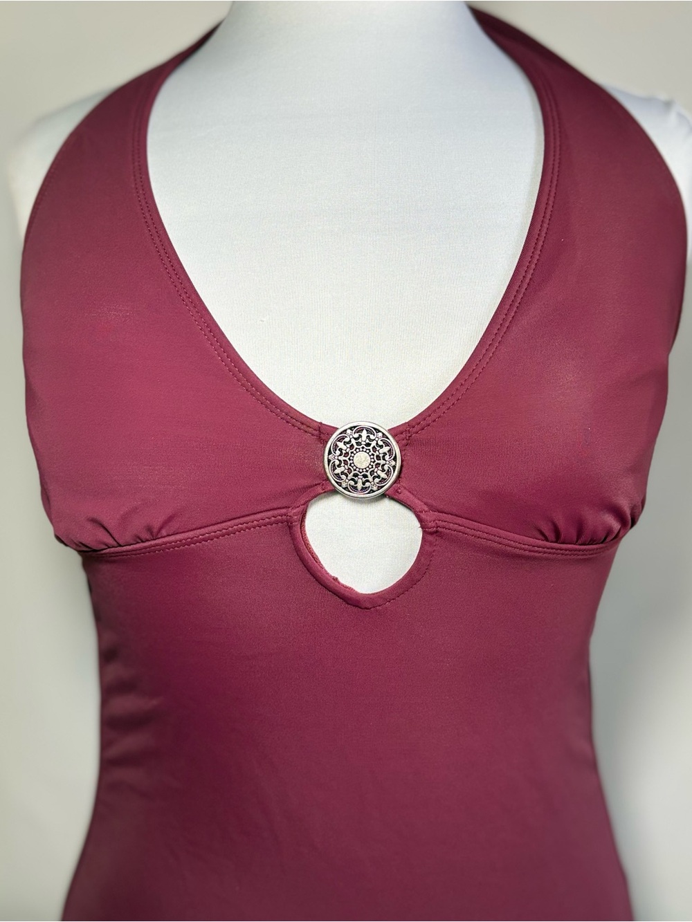 Plum Halter Swimdress with Decorative Silver Medallion